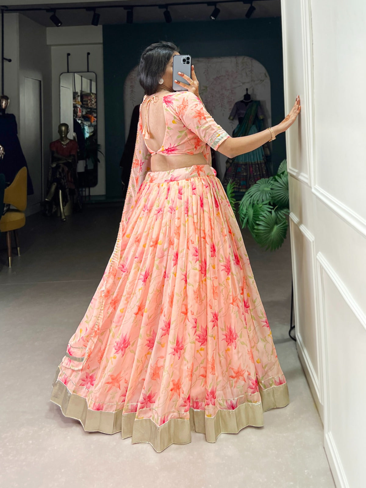 Peach silk lehenga