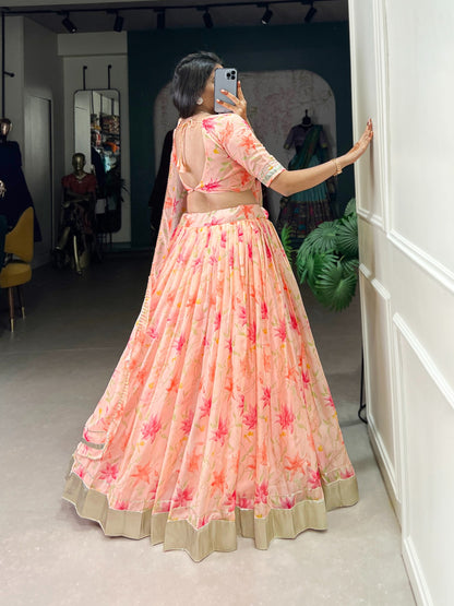 Peach silk lehenga