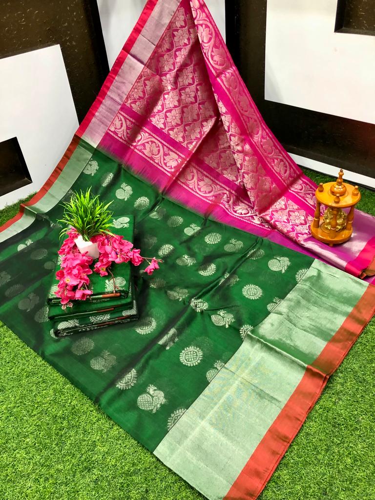 Kuppadam Peacock butta sarees