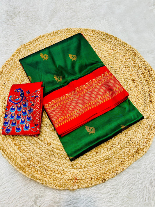 Dark green komal kadiyal paithani Sarees