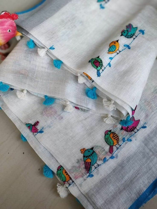 Linen embroidery work sarees