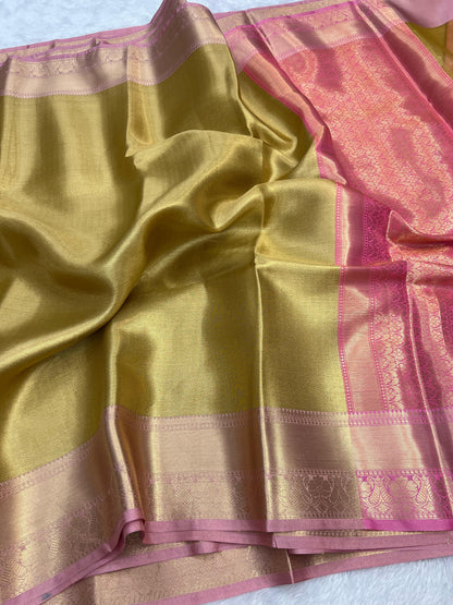 Plain gold Banarasi katan tissue silk sarees