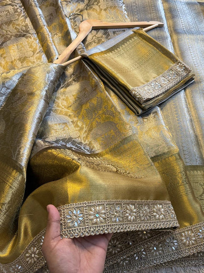 Silver and gold banarasi katan tissue silk sarees