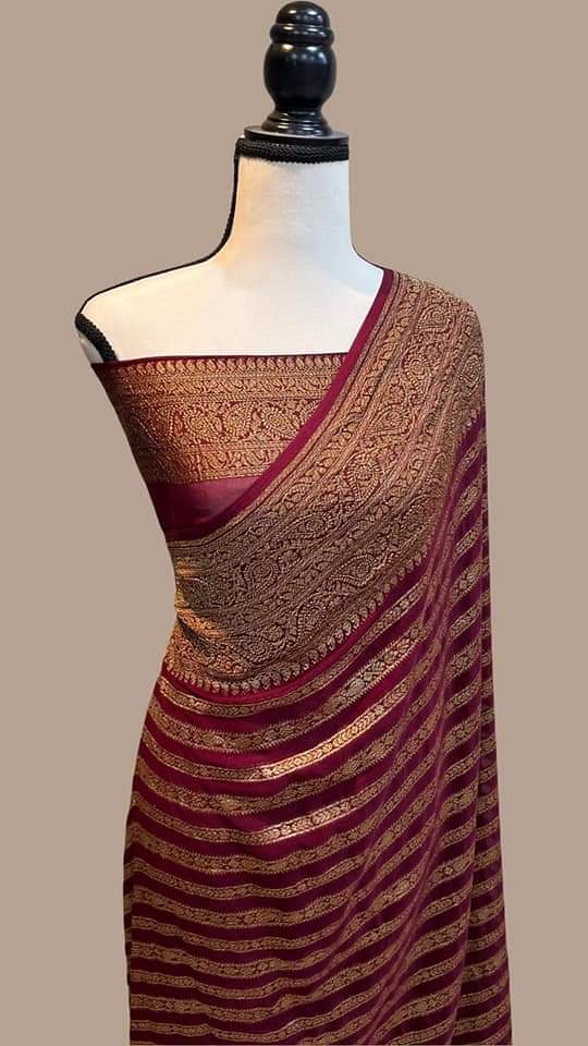 Semi banarasi khaddi georgette sarees with stripes
