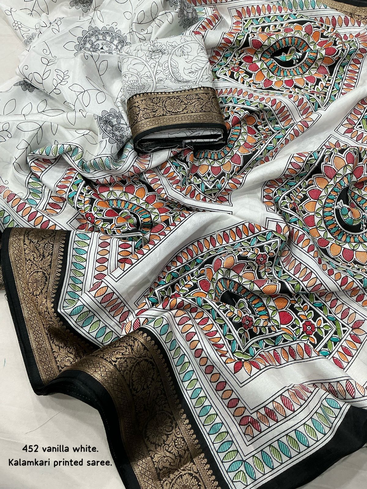 White Fancy kalamkari sarees