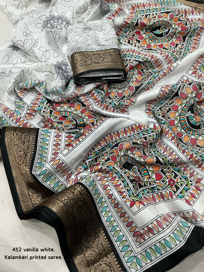 White Fancy kalamkari sarees