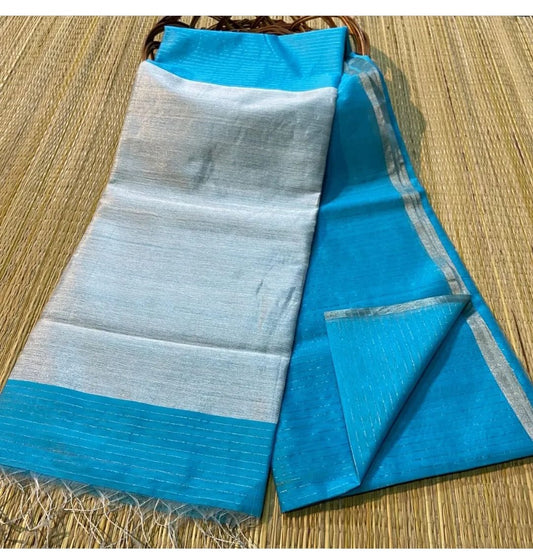 Sky blue semi silk striped sarees