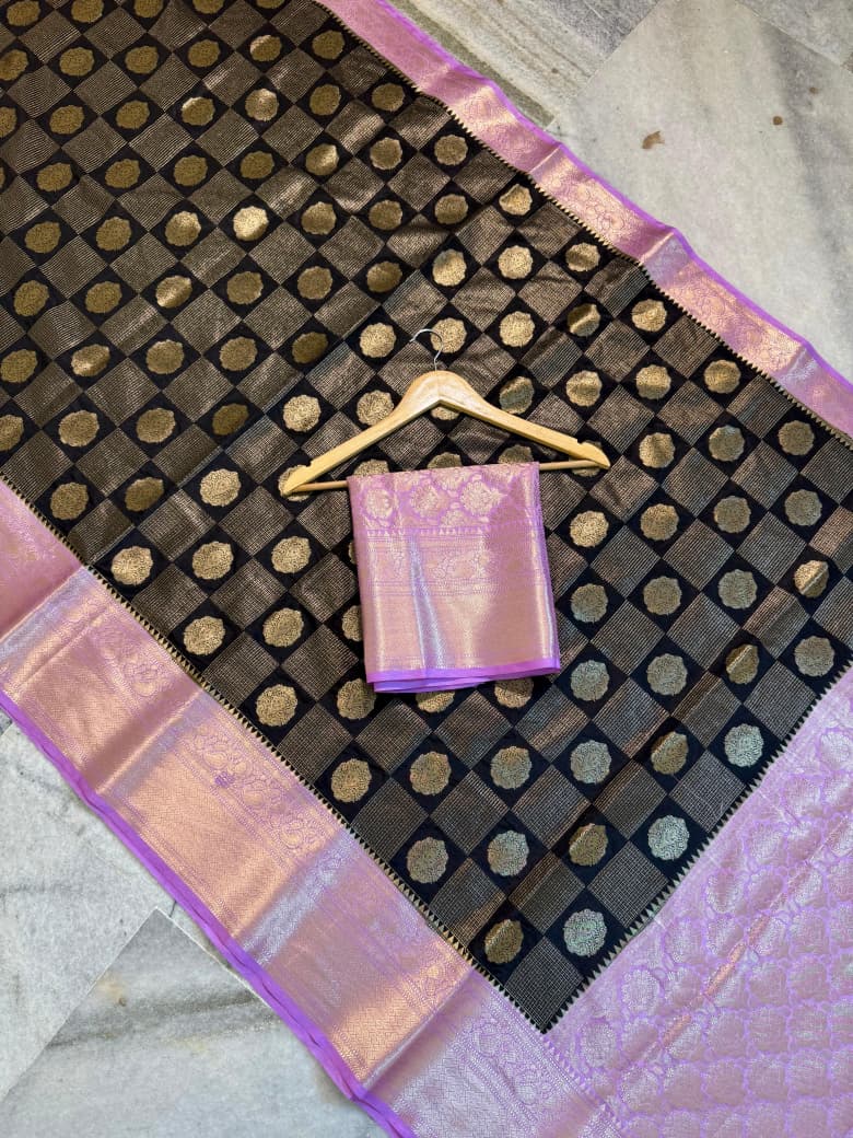 Banarasi semi katan silk sarees with chokdi design