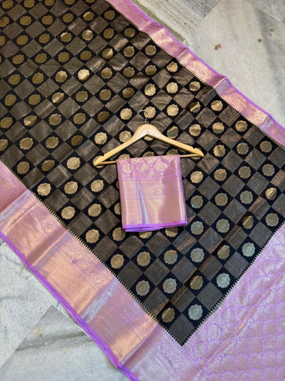 Banarasi semi katan silk sarees with chokdi design
