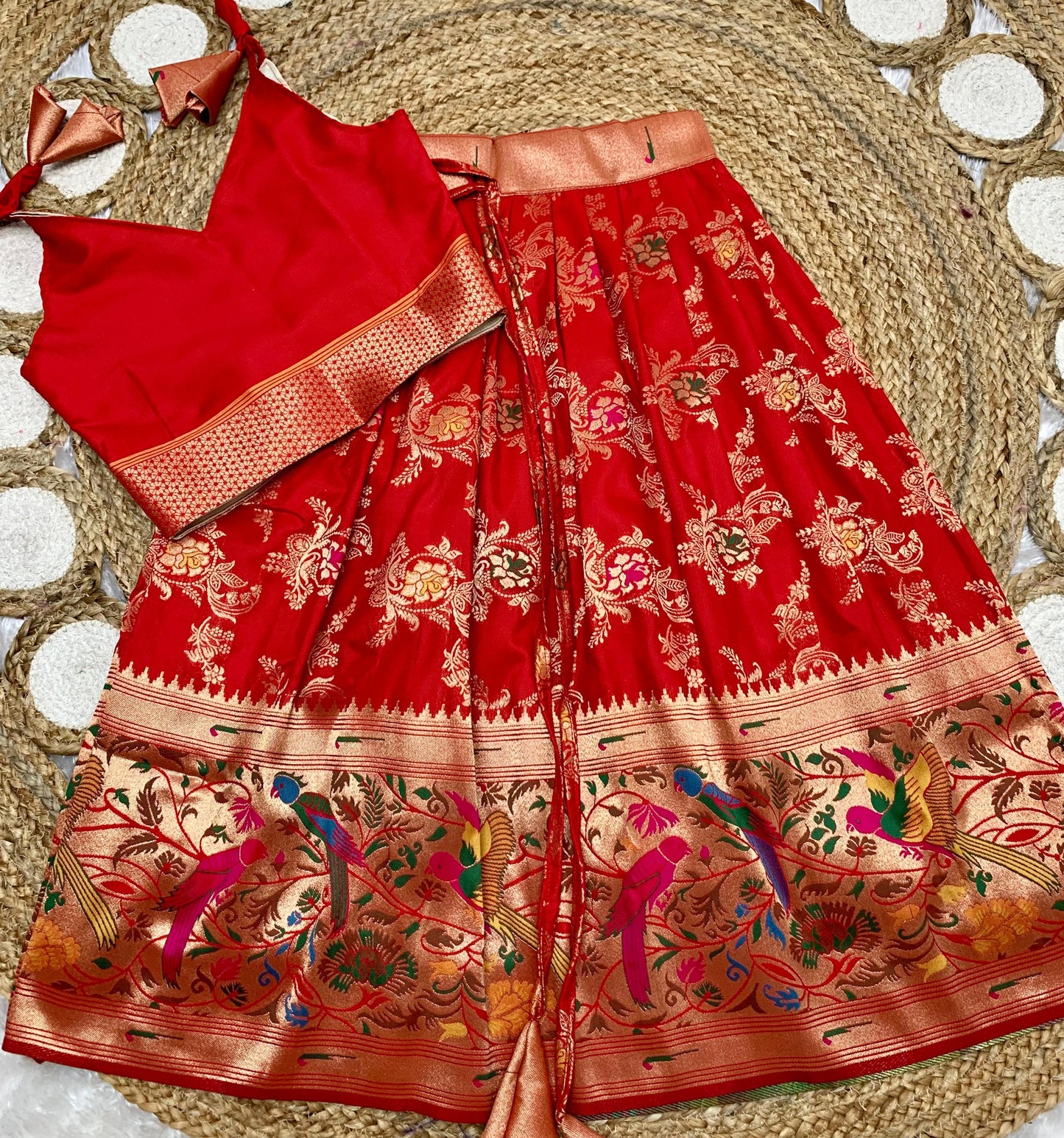 Red Paithani lehenga for kids