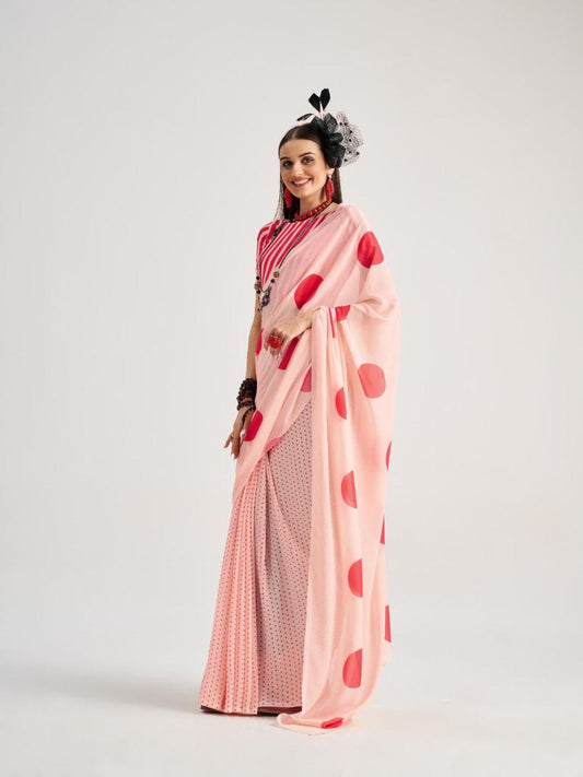 Peach Digital printed Georgette sarees