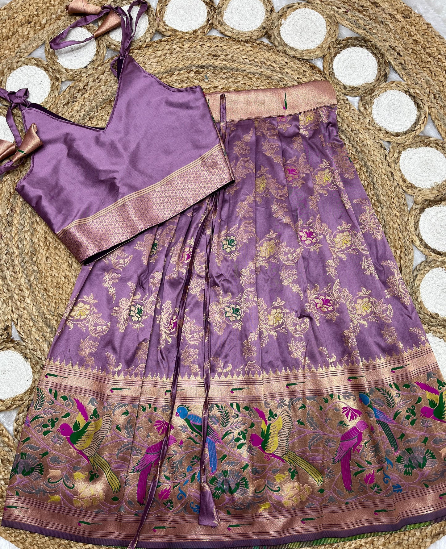 Dark lilac Paithani lehenga for kids