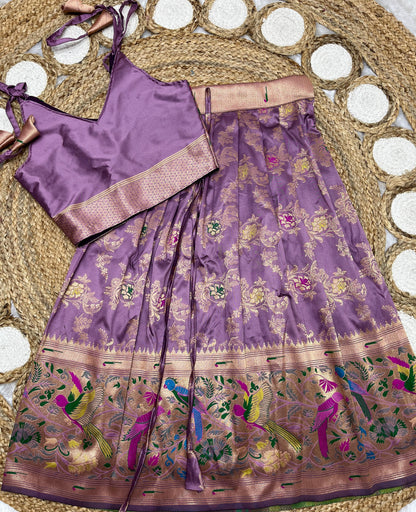 Dark lilac Paithani lehenga for kids