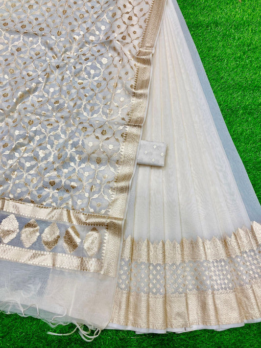 Cream banarasi lehenga for elders