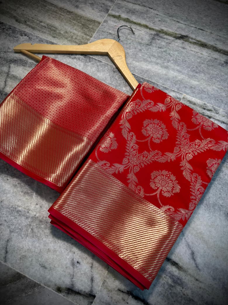 Red banarasi soft mashru silk sarees
