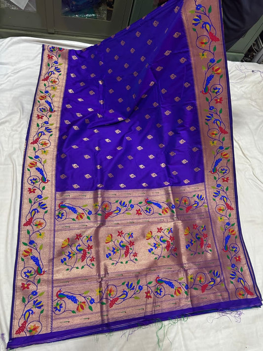Dark blue soft silk brocade paithani Sarees