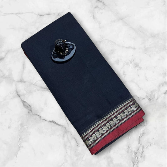 Black Narayanpet Cotton sarees with thin mango border