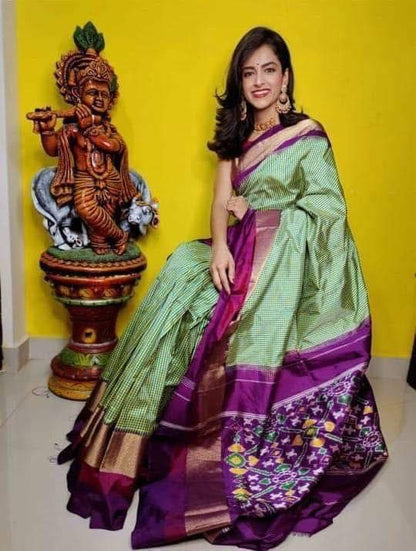 Pure pochampally ikkat silk checks sarees