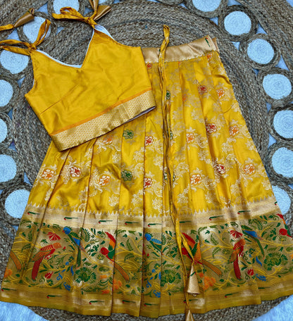 Yellow Paithani lehenga for kids