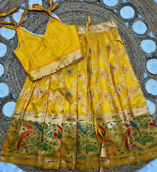 Yellow Paithani lehenga for kids