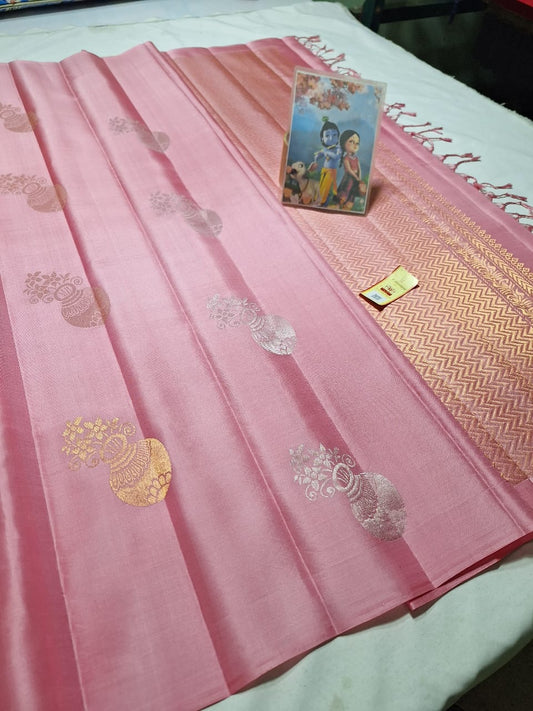 Pink Pure kanchipuram soft silk sarees