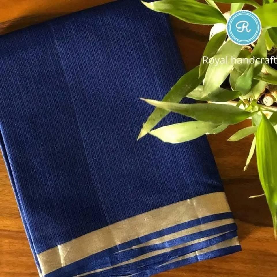 Navy blue kota doria cotton silk sarees