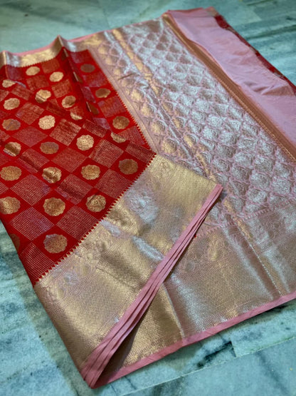 Banarasi semi katan silk sarees with chokdi design