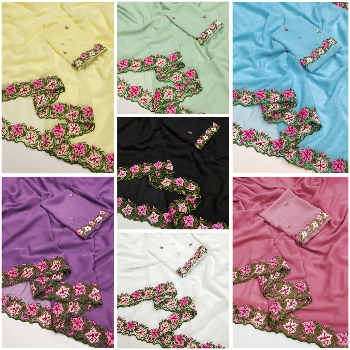 Pastel color faux georgette embroidery sarees