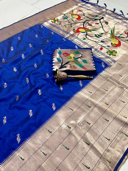 Dark blue kanjivaram paithani silk sarees
