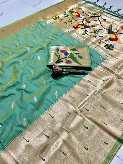 Green kanjivaram paithani silk saree