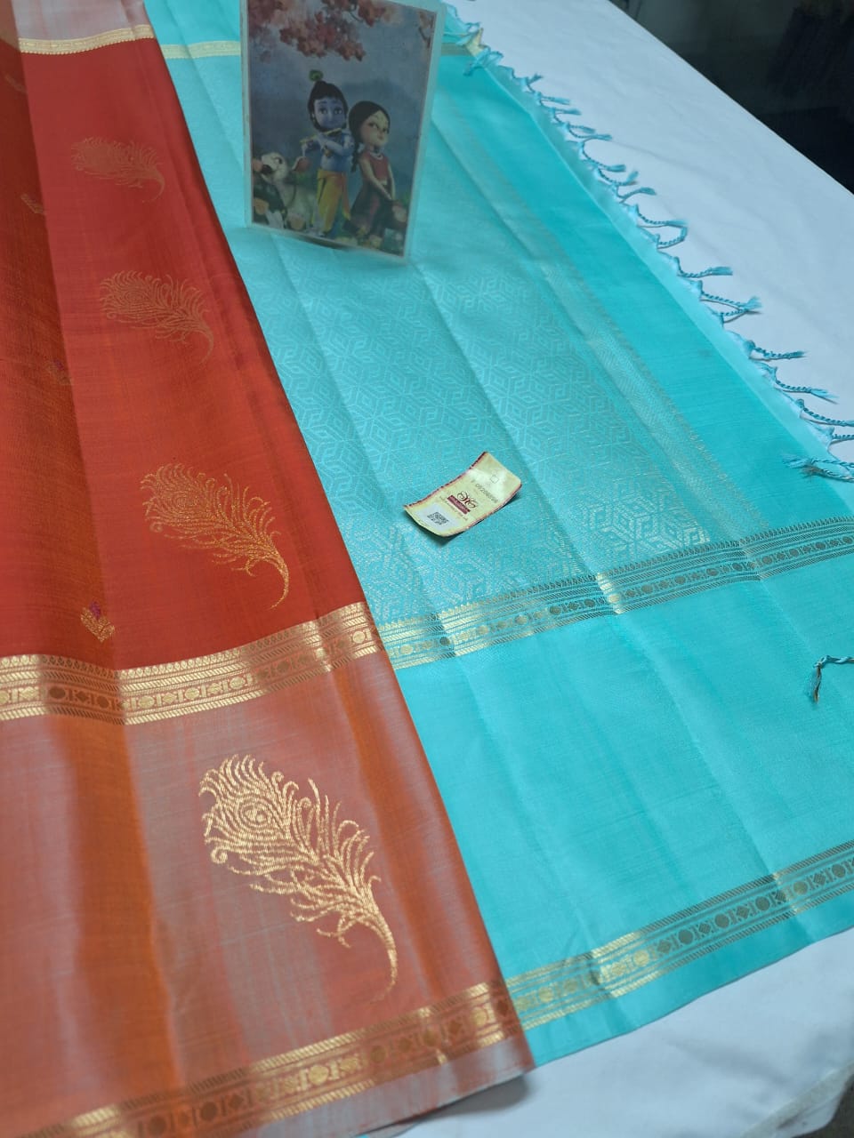 Pure kanchipuram soft silk with peacock feather butta