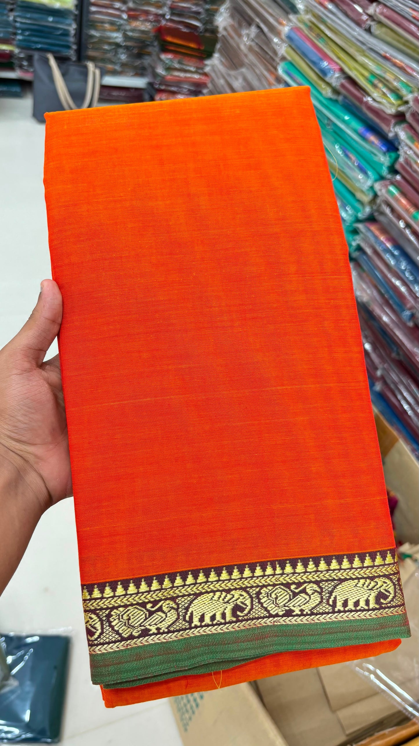 Orange Narayanpet cotton sarees