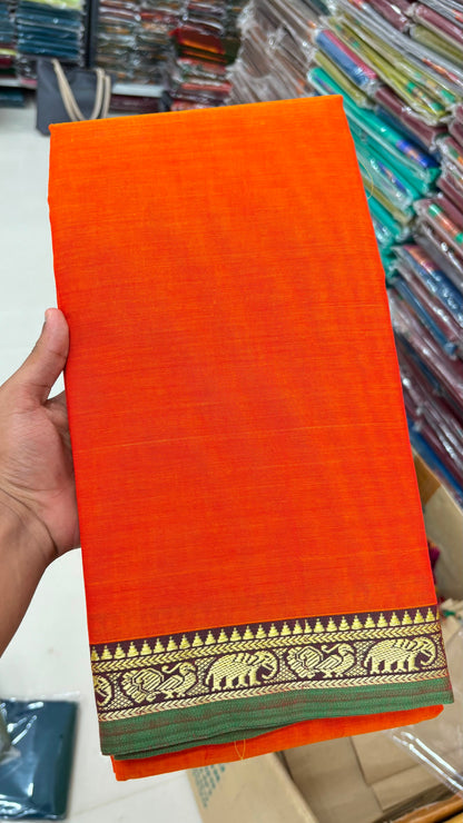 Orange Narayanpet cotton sarees