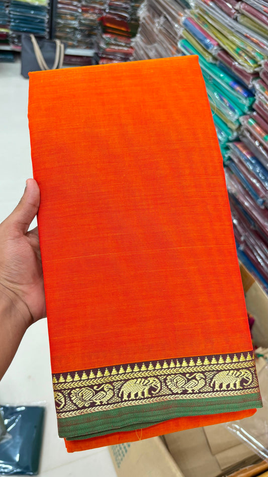 Orange Narayanpet cotton sarees