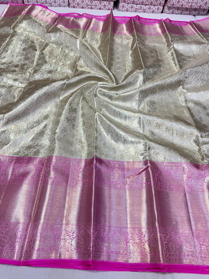 Silver with pink pure kanchipuram bridal silk sarees