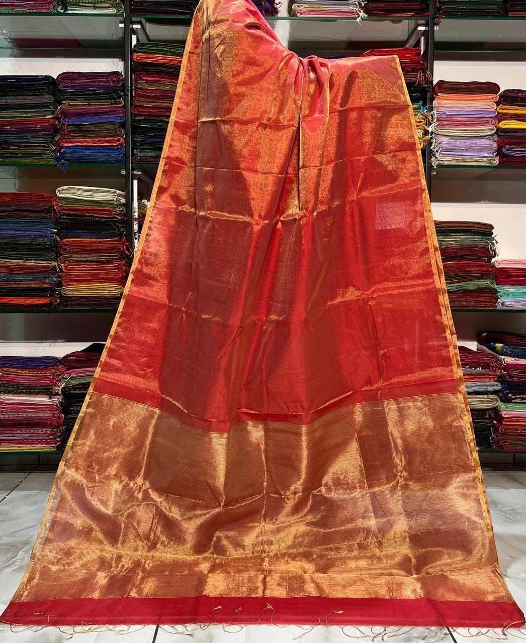 Linen Tissue sarees with 1 inch border