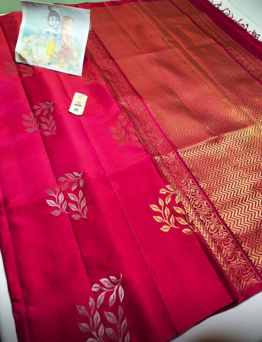 Reddish pink Pure kanchipuram soft silk sarees