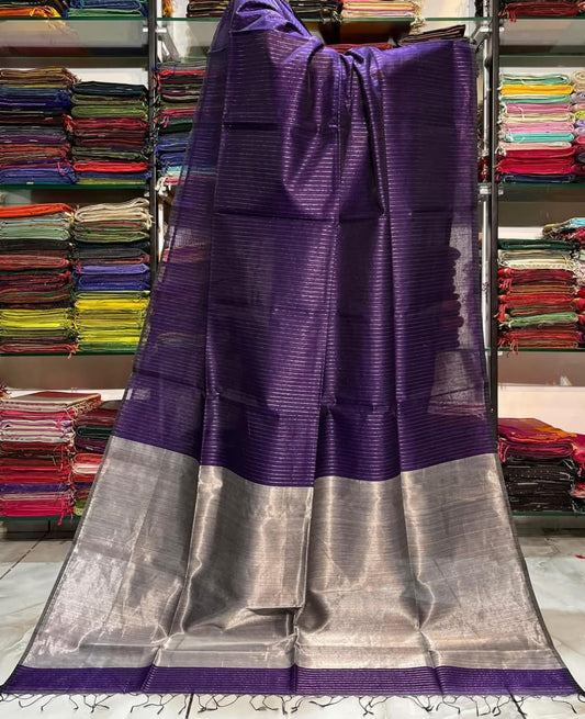 Dark violet semi silk striped sarees