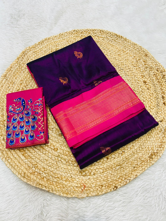 Dark violet komal kadiyal paithani Sarees