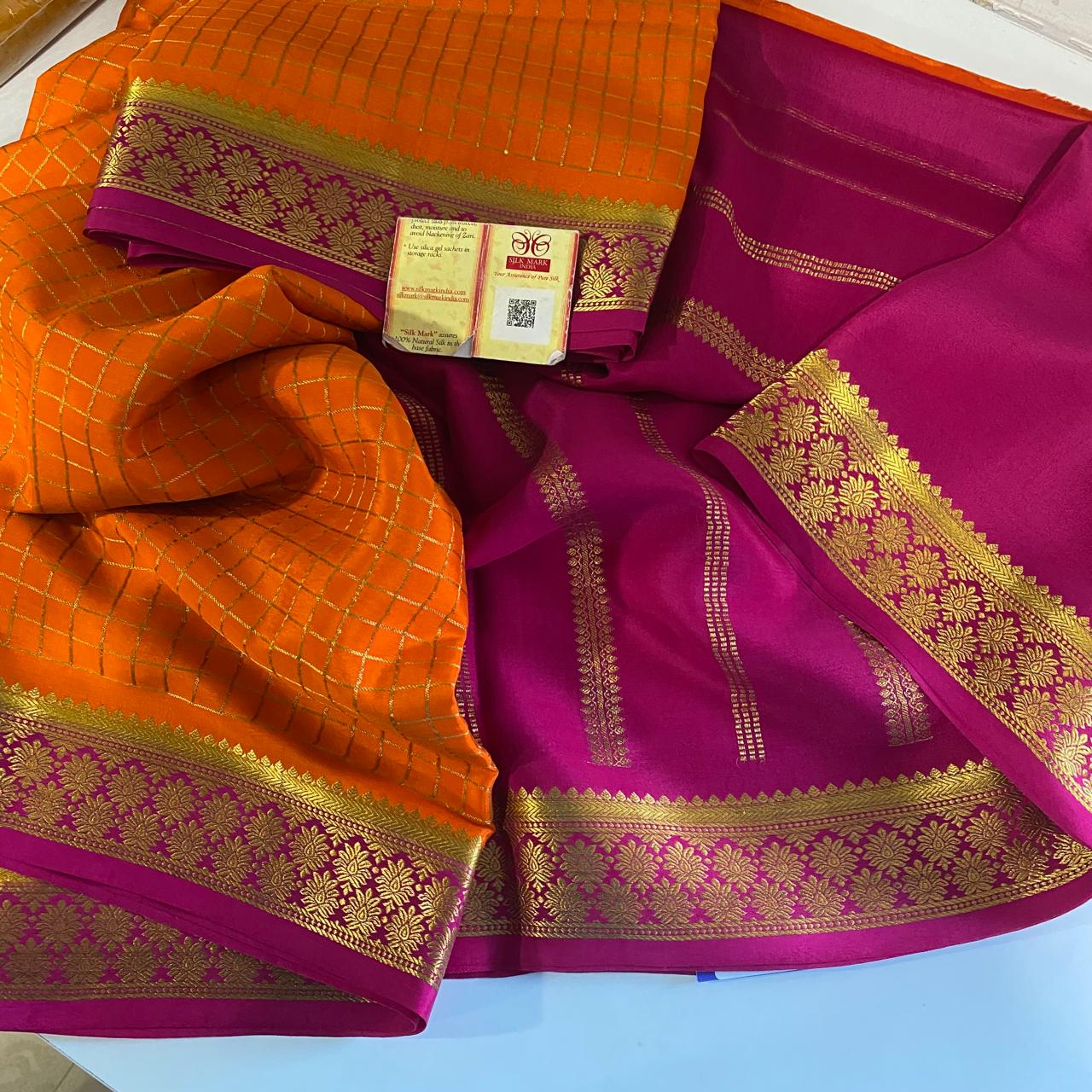 Pure Mysore silk crepe with checks