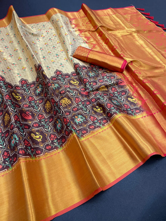 Fancy silk sarees with kalamkari design