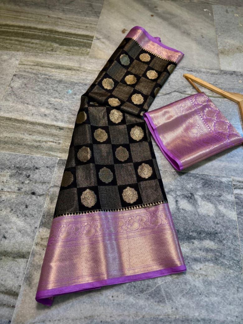 Banarasi semi katan silk sarees with chokdi design