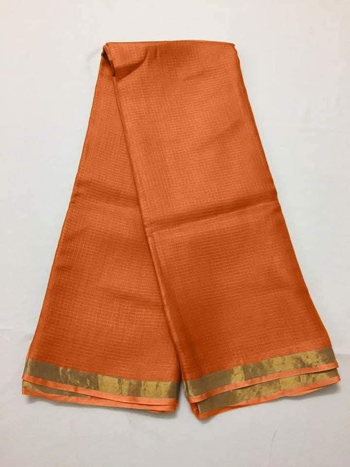 Orange kota doria cotton silk sarees