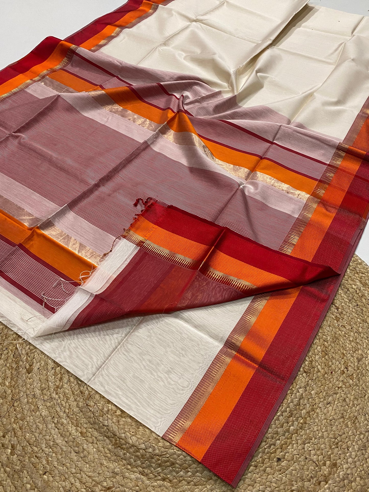 White Maheshwari silk sarees