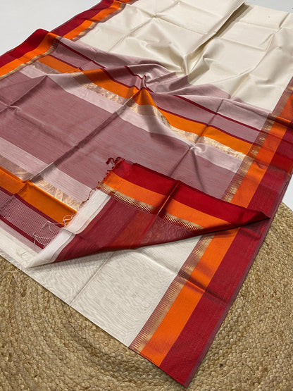 White Maheshwari silk sarees