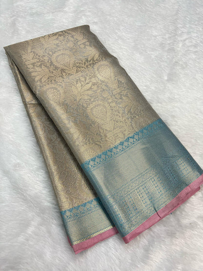 Silver banarasi katan tissue silk sarees