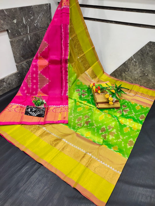 Apple green Uppada soft silk with kanchi border