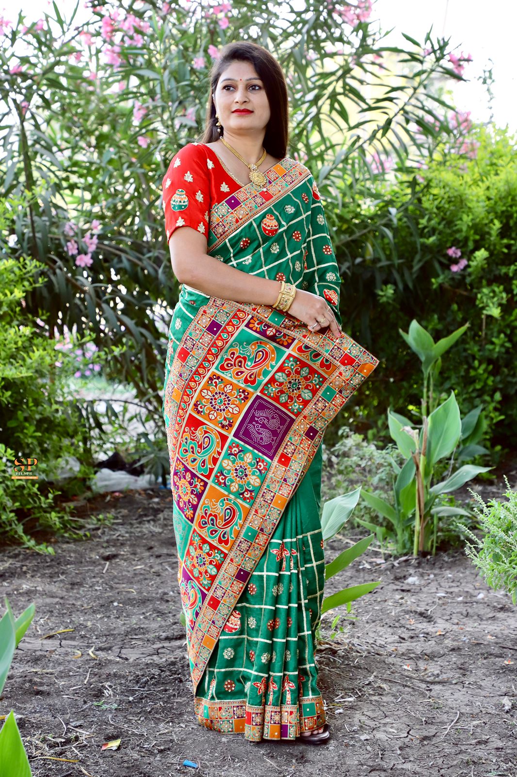 Dark green Vichitra silk patola sarees