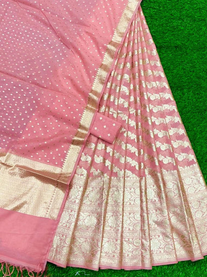 Pink banarasi cotton silk lehenga for elders