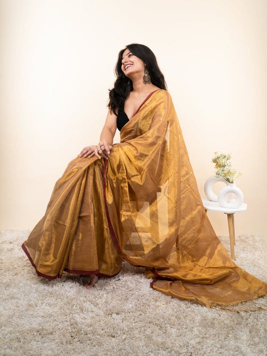 Gold khadi Tissue cotton sarees